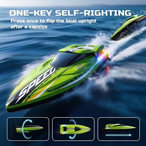 DEERC Fast Brushless RC Boat for Adults 40+KPH, 19" High Speed Racing Boat, 3S 2500mAh Li-po Battery, Self-Righting, 2.4GHz Remote Control Boat W/Lights, Dual Waterproof for Lake, Pool & Saltwater S7 in Kuwait