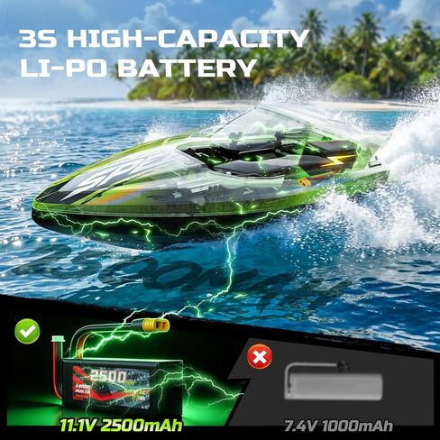 DEERC Fast Brushless RC Boat for Adults 40+KPH, 19" High Speed Racing Boat, 3S 2500mAh Li-po Battery, Self-Righting, 2.4GHz Remote Control Boat W/Lights, Dual Waterproof for Lake, Pool & Saltwater S7 in Kuwait
