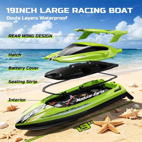 DEERC Fast Brushless RC Boat for Adults 40+KPH, 19" High Speed Racing Boat, 3S 2500mAh Li-po Battery, Self-Righting, 2.4GHz Remote Control Boat W/Lights, Dual Waterproof for Lake, Pool & Saltwater S7 in Kuwait