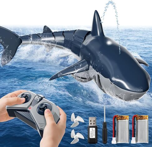 NIPLOOOW 2.4GHz Remote Control Shark Toys for Boys,1:18 Scale High Simulation Shark Toys with Light & Spray, RC Sharks for Pools & Lakes, Toy Shark Boat Gift for 6 7 8 9 10 Year Old Kids Boys Girls in Kuwait