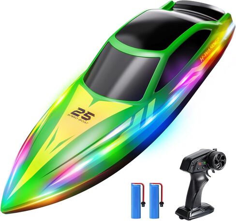 HOLYFUN RC Boat for Kids & Adults, 2.4GHz 9.3 Mph Remote Control Boat with Led Light, 2 Battery(30 Mins Play), Summer Toys Boats for Water Pool & Lake in Kuwait