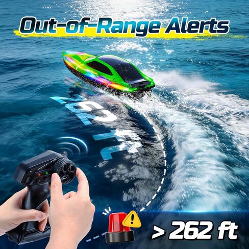 HOLYFUN RC Boat for Kids & Adults, 2.4GHz 9.3 Mph Remote Control Boat with Led Light, 2 Battery(30 Mins Play), Summer Toys Boats for Water Pool & Lake in Kuwait