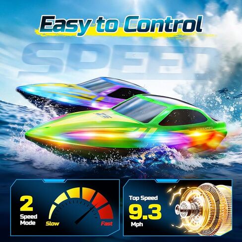 HOLYFUN RC Boat for Kids & Adults, 2.4GHz 9.3 Mph Remote Control Boat with Led Light, 2 Battery(30 Mins Play), Summer Toys Boats for Water Pool & Lake in Kuwait