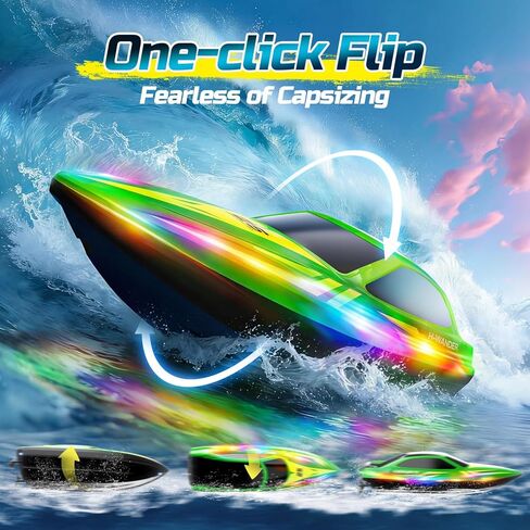 HOLYFUN RC Boat for Kids & Adults, 2.4GHz 9.3 Mph Remote Control Boat with Led Light, 2 Battery(30 Mins Play), Summer Toys Boats for Water Pool & Lake in Kuwait
