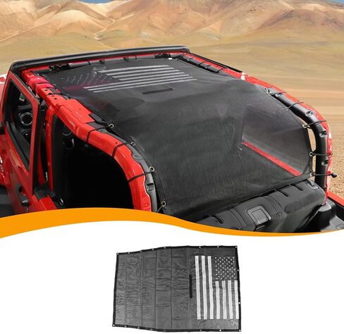 Hoolcar Mesh Sun Shade for Jeep JL, Blocks UV, Wind, Noise, Bikini Top Cover Compatible with Jeep Wrangler JL 2018-2024, 2 Doors, American Flag in Saudi Arabia