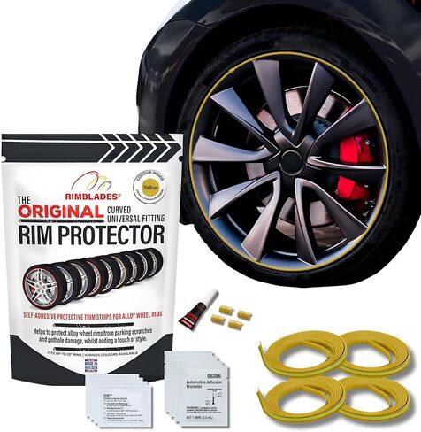 واقيات حافة حمراء للعجلات المعدنية من Rimblades Original - تناسب إطارات تصل إلى 22 بوصة | ملحقات السيارة الخارجية سهلة الاستخدام | تحمي من الطفح الجلدي in Kuwait