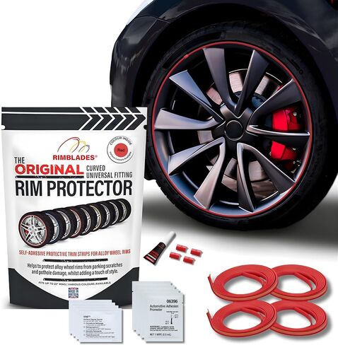 واقيات حافة حمراء للعجلات المعدنية من Rimblades Original - تناسب إطارات تصل إلى 22 بوصة | ملحقات السيارة الخارجية سهلة الاستخدام | تحمي من الطفح الجلدي in Kuwait