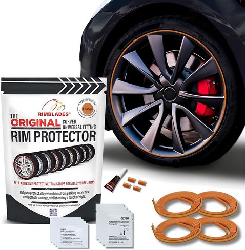 واقيات حافة حمراء للعجلات المعدنية من Rimblades Original - تناسب إطارات تصل إلى 22 بوصة | ملحقات السيارة الخارجية سهلة الاستخدام | تحمي من الطفح الجلدي in Kuwait