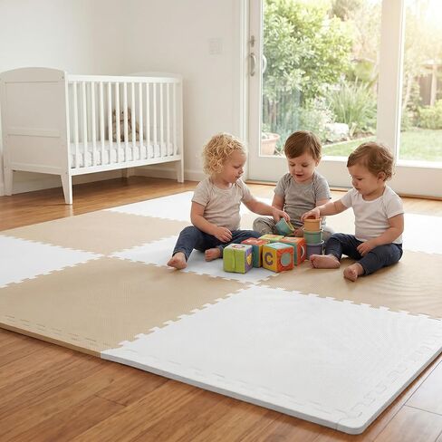 FlooringInc Baby Play Mat for Floor, Extra Large 2'x2' Foam Floor Tiles for Kids, Soft Interlocking Puzzle Mat, 1/2 Inch Thick, Non-Toxic EVA (Moonbeam, 6 Tile Pack, 24 Sq Ft) in Saudi Arabia