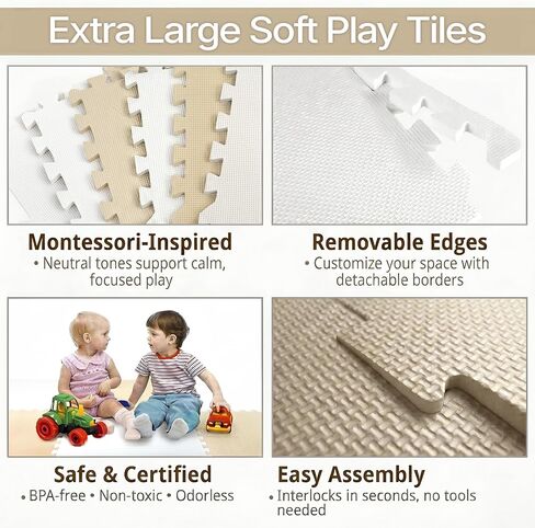 FlooringInc Baby Play Mat for Floor, Extra Large 2'x2' Foam Floor Tiles for Kids, Soft Interlocking Puzzle Mat, 1/2 Inch Thick, Non-Toxic EVA (Moonbeam, 6 Tile Pack, 24 Sq Ft) in Saudi Arabia