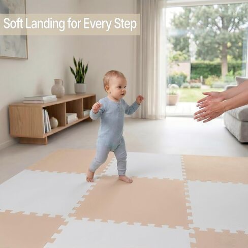 FlooringInc Baby Play Mat for Floor, Extra Large 2'x2' Foam Floor Tiles for Kids, Soft Interlocking Puzzle Mat, 1/2 Inch Thick, Non-Toxic EVA (Moonbeam, 6 Tile Pack, 24 Sq Ft) in Saudi Arabia