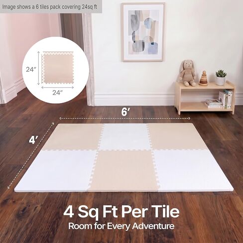 FlooringInc Baby Play Mat for Floor, Extra Large 2'x2' Foam Floor Tiles for Kids, Soft Interlocking Puzzle Mat, 1/2 Inch Thick, Non-Toxic EVA (Moonbeam, 6 Tile Pack, 24 Sq Ft) in Saudi Arabia
