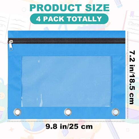 AZUREAL Pencil Pouch for 3 Ring Binder, 4 Pack Colorful Binder Pencil Pouch with Clear Window, Sturdy and Durable Oxford Cloth Binder Accessories for Office School Supplies in Kuwait