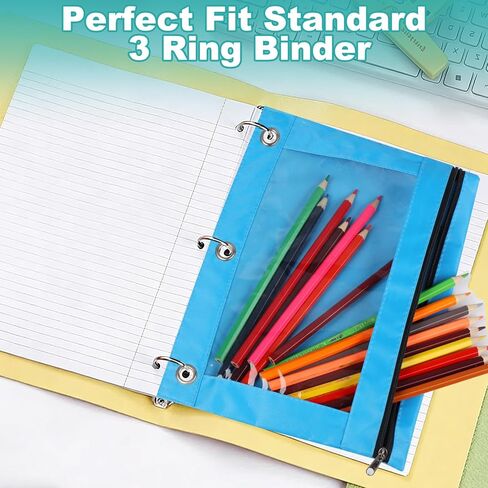 AZUREAL Pencil Pouch for 3 Ring Binder, 4 Pack Colorful Binder Pencil Pouch with Clear Window, Sturdy and Durable Oxford Cloth Binder Accessories for Office School Supplies in Kuwait