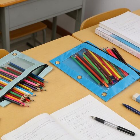AZUREAL Pencil Pouch for 3 Ring Binder, 4 Pack Colorful Binder Pencil Pouch with Clear Window, Sturdy and Durable Oxford Cloth Binder Accessories for Office School Supplies in Kuwait