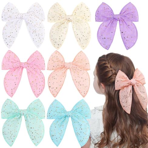 TOKUFAGU Valentines Day Hair Bows for Girls,Tulle Pink Red Heart Bow Hairs Barrettes Valentines Hair Accessories for Girls Gifts in Kuwait