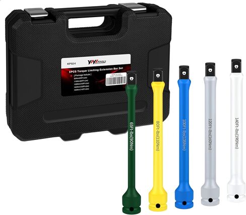 YIYITOOLS 10Pcs 1/2" Drive Torque Limiting Extension Bar Set, 8" Long Torque Sticks (65-150 Ft-Lbs), Impact Socket Extensions with Storage Case, Color-Coded, CR-MO for Lug Nuts, Tire Repair in Saudi Arabia