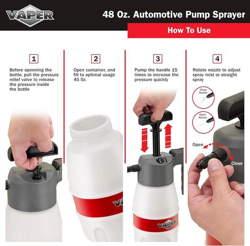 بخاخ مضخة سيارات Vaper 19495 45oz، بخاخ مضغوط مع هيكل متين من البولي إيثيلين عالي الكثافة، فوهة قابلة للتعديل لأنماط رش متعددة in Kuwait