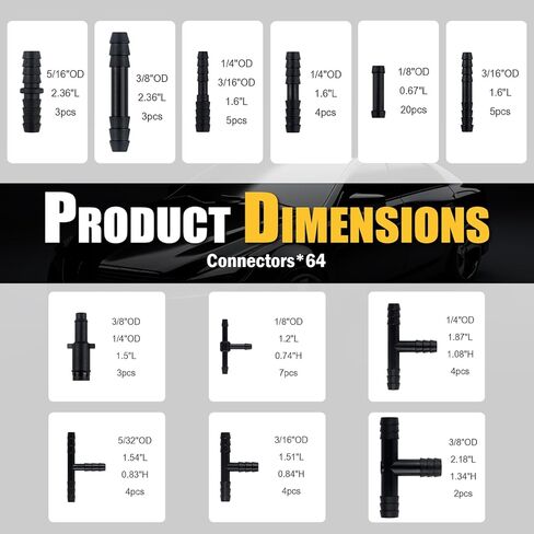 6PCS 5Ft Silicone Vacuum Hose Automotive Kit,ID 1/8" 5/32" 3/16" 1/4" 5/16" 3/8" Vacuum Lines Automotive & Hose Clamp & Vacuums Line Connectors,Professional Vacuums Line Kit in Kuwait
