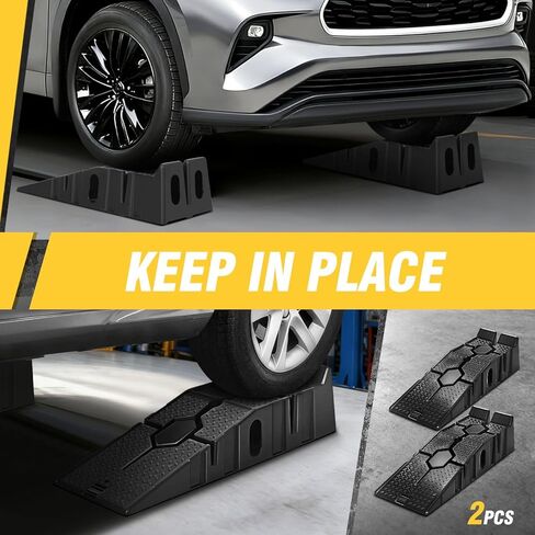 منحدر رفع السيارة من DNA Motoring مقاس 7 بوصات، عرض العمل 9 بوصات، حامل منحدر وقوف السيارات مكون من قطعتين - سعة 5000 رطل G.V.M، منحدر محمول متعدد الوظائف لخدمة السيارات، TOOLS-00816-B in Kuwait