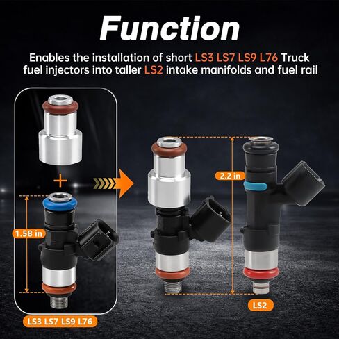 FUSCH 8PCS LS Fuel Injector Adapter Spacer Kit, LS3 LS7 LS9 L76 to LS2 Intake Fuel Rail, 6061 Aluminum Injector Extenders, Adds 0.59" Height in Kuwait