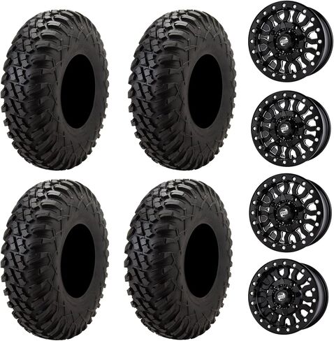 أربعة إطارات UTV شعاعية 8 طبقات مقاس 32x10-14 Tusk TERRABITE مثبتة على عجلات Tusk FREMONT Beadlock - لنمط الترباس Can-Am Maverick X3-4/137 (Gun Metal، 5+2 إزاحة العجلة) in Kuwait