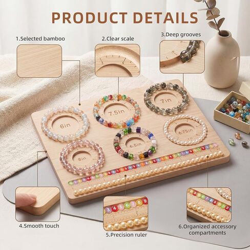 YCGY Premium Bamboo Bead Board for Jewelry Making, DIY Bracelet Beading Board with Compartments for Bracelet & Necklace Crafting and More in Kuwait