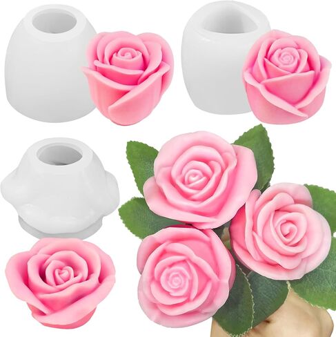 Rose Candle Molds, Set of 3 Rose Molds in Various Flower Shapes, Silicone Roses Mold for Candle Making, Handmade Soap, Epoxy Resin Casting Home Decor Wedding Valentine's Day Mom Gift in Kuwait