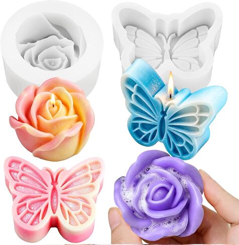 Flower Candle Molds, 6Pcs Rose, Peony, Tulip, Daisy, Sunflower, Chrysanthemum Flower Silicone Molds for Candle Making, Handmade Soap Gift, Aromatherapy Plaster, Epoxy Resin Casting in Kuwait