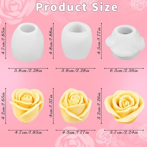 Rose Candle Molds, Set of 3 Rose Molds in Various Flower Shapes, Silicone Roses Mold for Candle Making, Handmade Soap, Epoxy Resin Casting Home Decor Wedding Valentine's Day Mom Gift in Kuwait