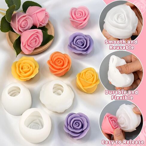 Rose Candle Molds, Set of 3 Rose Molds in Various Flower Shapes, Silicone Roses Mold for Candle Making, Handmade Soap, Epoxy Resin Casting Home Decor Wedding Valentine's Day Mom Gift in Kuwait