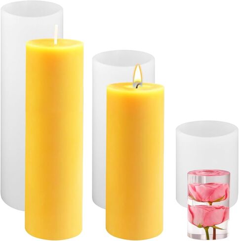 Large Cylinder Mold for Candle Making, 2x3Inch 2x6Inch 2x8Inch Cylinder Silicone Candle Mold, 3 Pcs Long Pillar Epoxy Resin Casting Mold for Wax Candle Resin Craft Making in Kuwait