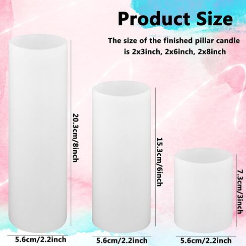 Large Cylinder Mold for Candle Making, 2x3Inch 2x6Inch 2x8Inch Cylinder Silicone Candle Mold, 3 Pcs Long Pillar Epoxy Resin Casting Mold for Wax Candle Resin Craft Making in Kuwait
