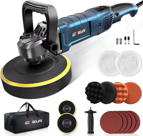 GEVEELIFE Buffer Polisher, 6 Inch/7 Inch 1600W Rotary Car Buffer Polisher Waxer, 7 Variable Speed 1000-3500 RPM, Detachable Handle for Car, Boat Sanding, Polishing, Waxing in Kuwait