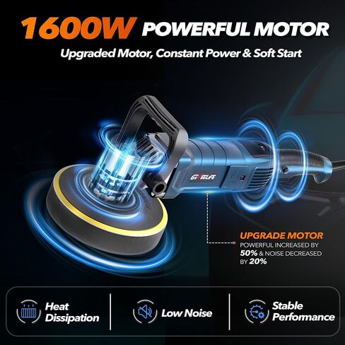 GEVEELIFE Buffer Polisher, 6 Inch/7 Inch 1600W Rotary Car Buffer Polisher Waxer, 7 Variable Speed 1000-3500 RPM, Detachable Handle for Car, Boat Sanding, Polishing, Waxing in Kuwait
