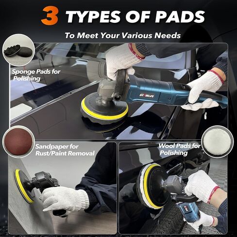 GEVEELIFE Buffer Polisher, 6 Inch/7 Inch 1600W Rotary Car Buffer Polisher Waxer, 7 Variable Speed 1000-3500 RPM, Detachable Handle for Car, Boat Sanding, Polishing, Waxing in Kuwait