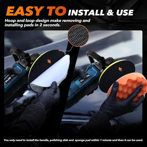 GEVEELIFE Buffer Polisher, 6 Inch/7 Inch 1600W Rotary Car Buffer Polisher Waxer, 7 Variable Speed 1000-3500 RPM, Detachable Handle for Car, Boat Sanding, Polishing, Waxing in Kuwait