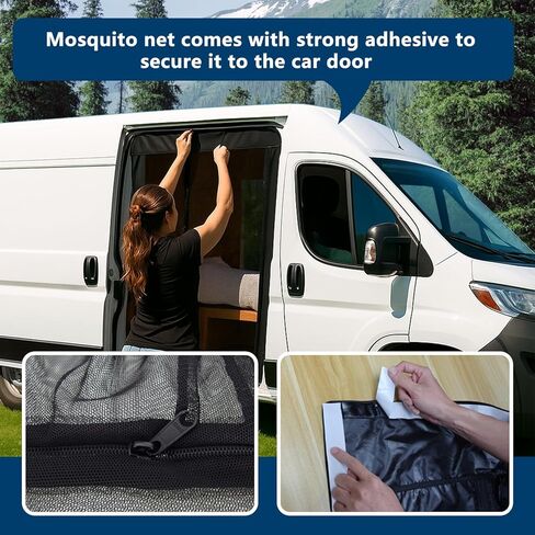 شاشة Van Bug لسيارة Mercedes Sprinter، Transit، باب منزلق جانبي Promaster، شبكة ناموسية شديدة التحمل لعربات التخييم والمركبات الترفيهية، شاشة شبكية Van Life Essentials (71 × 52 بوصة) in Kuwait