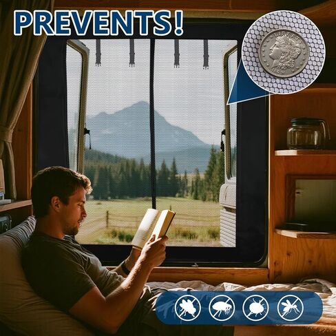 شاشة Van Bug لسيارة Mercedes Sprinter، Transit، باب منزلق جانبي Promaster، شبكة ناموسية شديدة التحمل لعربات التخييم والمركبات الترفيهية، شاشة شبكية Van Life Essentials (71 × 52 بوصة) in Kuwait