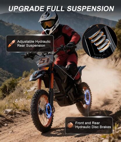 Electric Dirt Bike for Teens, 2000W Powerful Motorcycle with 48V 20AH Lithium Battery, 14"/12" Fat Tire Off-Road and 3 Speed Modes EBike Fit Age 13+, Orange in Saudi Arabia