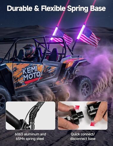 KEMIMOTO 2 في 1 2 قطعة 2 قدم أضواء سوط دهنية، أضواء غريبة مع مفتاح الروك المتكامل، جهاز التحكم عن بعد والتحكم في التطبيق، 360 درجة حلزوني متعدد الألوان، أضواء سوط LED مقاومة للخدش لـ SXS UTV in Kuwait