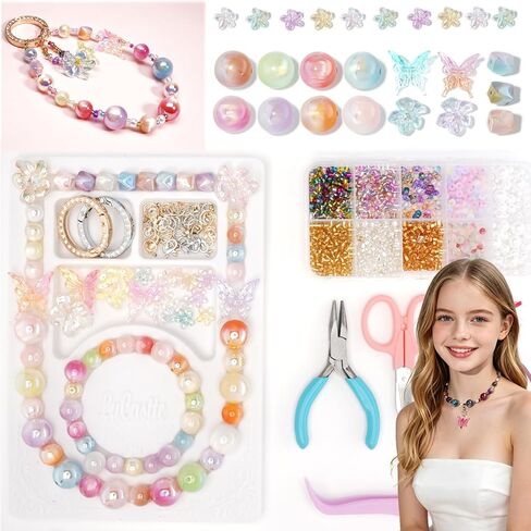 LuCastte 1600pcs سوار صنع عدة، عدة صنع المجوهرات، مجموعة صنع سلسلة المفاتيح، الراتنج الحرفية الديكور عدة للأساور قلادة حقيبة المجوهرات سحر سلسلة المفاتيح صنع مع حبات البذور فاصل، هدية in Kuwait