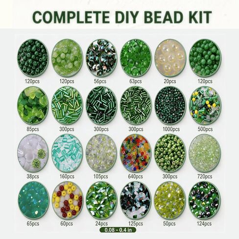 Cxomnndiw DIY Beaded Plant & Bracelet Making Kit, Assorted Beads, Green Glass Flower & Leaf Styles with 2 Types of Beading Wires in Kuwait