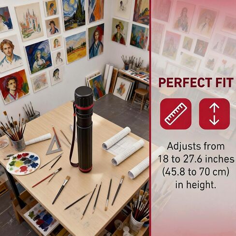 1 Pack Extendable Poster Tube Art & Poster Transport Tube, 17" to 27" Adjustable Poster Roll Tube with Shoulder Strap, Portable Poster Mailing Tube Blueprint Holder for Artworks Drafting Scrolls in Kuwait