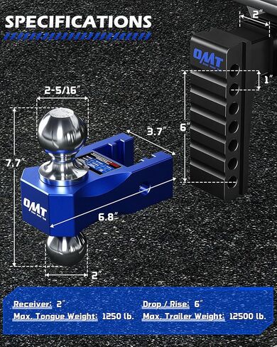 وصلة ربط مقطورة قابلة للتعديل من Orion Motor Tech، تناسب 2 في جهاز الاستقبال 6 في وصلة السقوط والارتفاع، 12500 رطل GTW، الفئة 3، 4 وصلة ربط، وصلة قطرة من الألومنيوم شديدة التحمل للشاحنة مع ثلاثة دبابيس وصلة قفل مضادة للسرقة in Kuwait