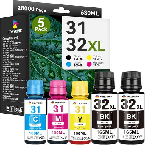 TOKYOINK 32xl Black Ink Bottle 31 Smart Tank 5101 7602 6001 5000 Ink Refill Compatible for HP 31 Ink Bottles Set for Ink 31 and 32xl Compatible for HP Smart Tank Ink 5101 6001 651 5102 7002 5000 7001 in Kuwait