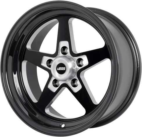 عجلة ألومنيوم JEGS SSR Star مقاس 15 بوصة × 7 بوصة | 5 × 4.5 بوصة. تباعد نمط مسمار العجلة | إزاحة 0 مم | 4in. مسافة خلفية | معطف مسحوق أسود لامع | 3.27 بوصة. تتحمل المركز | يتضمن غطاء المركز in Kuwait