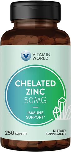 Vitamin World Chelated Zinc 50mg Supports Immune, Skin and Antioxidant Health 250 caplets in Saudi Arabia