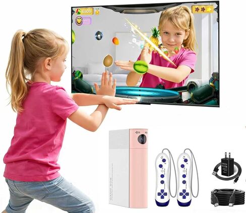 وحدة تحكم ألعاب AR Motion للأطفال: نظام ألعاب فيديو التوصيل والتشغيل التلفزيوني للعب الجسدي الداخلي التفاعلي العائلي الممتع والحفلات الليلية - هدية رائعة للأولاد والبنات (وردي فاتح) in Kuwait