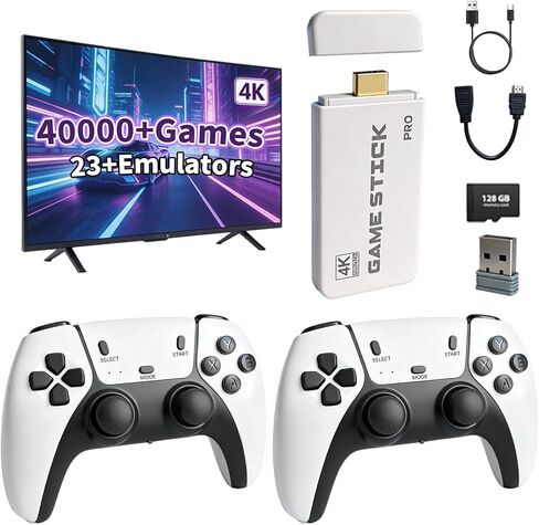 وحدة تحكم ألعاب لاسلكية قديمة مطورة جديدة لعام 2026، عصا ألعاب تلفزيون HDMI للتوصيل والتشغيل بدقة 4K، و23 محاكيًا وأكثر من 40000 لعبة، مع وحدات تحكم لاسلكية مزدوجة 2.4 جيجا (أبيض) in Kuwait